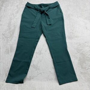 J&L Atelier Straight Leg Pants Women Large Green Tie Waist Stretch Preppy Office